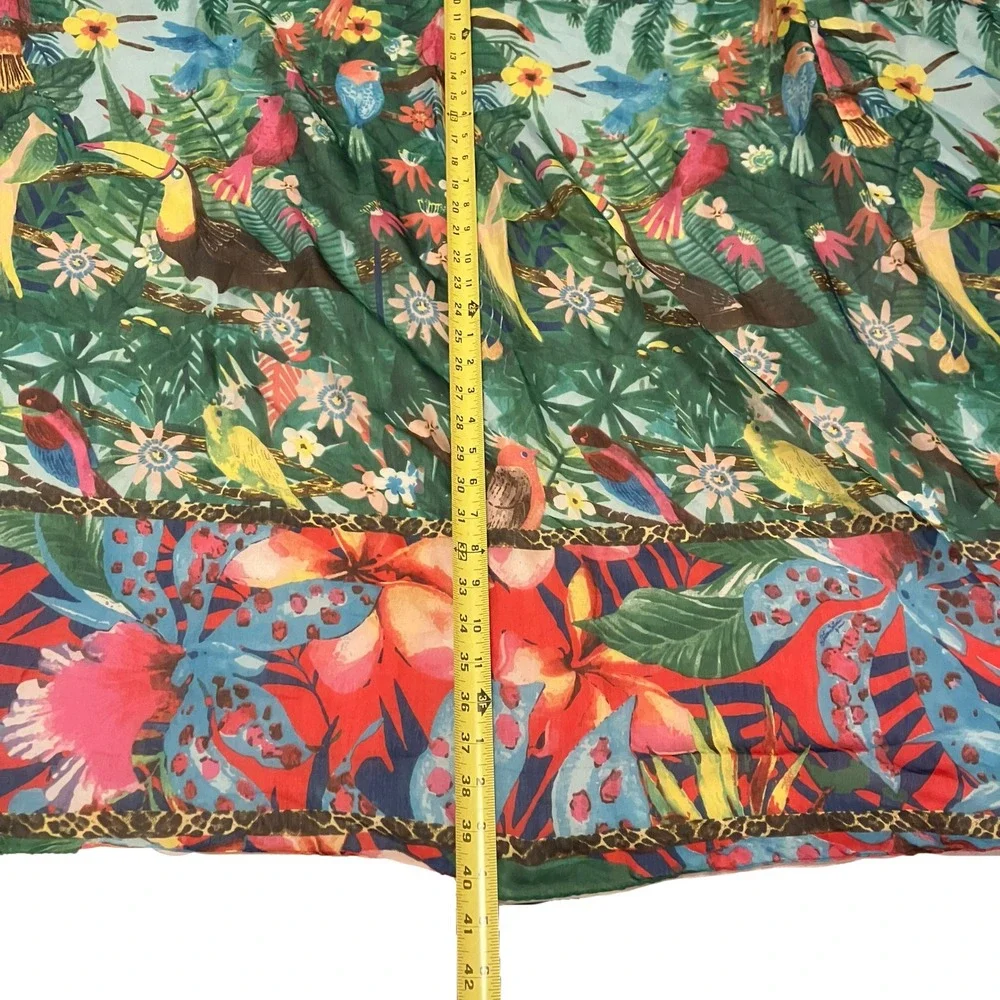 Antica Sartoria Giacomo Cinque Tropical Jungle Bird Scarf Shawl Wrap Green Red